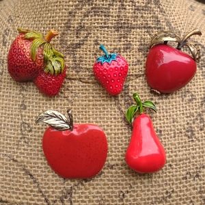 Vintage enamel fruit brooch lot apple strawberry pear